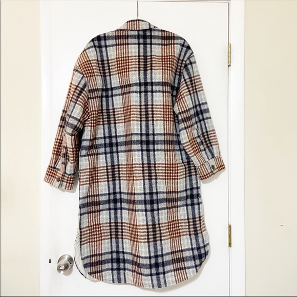 NEW Zara Plaid Check Longline Overshirt Shirt Jacket Shacket Size Small S - Picture 4 of 9